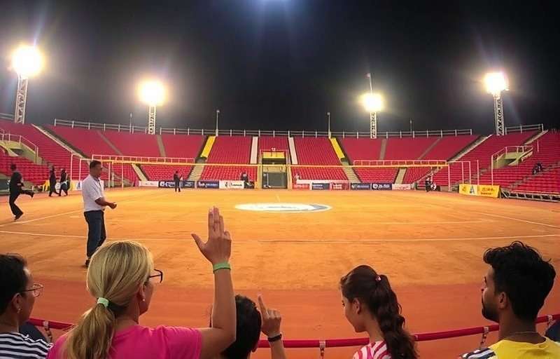 Volley Legends India Diwali event showing decorated stadium with lights and rangoli